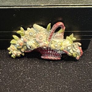 Charming Floral Basket Brooch - Pink and Yellow